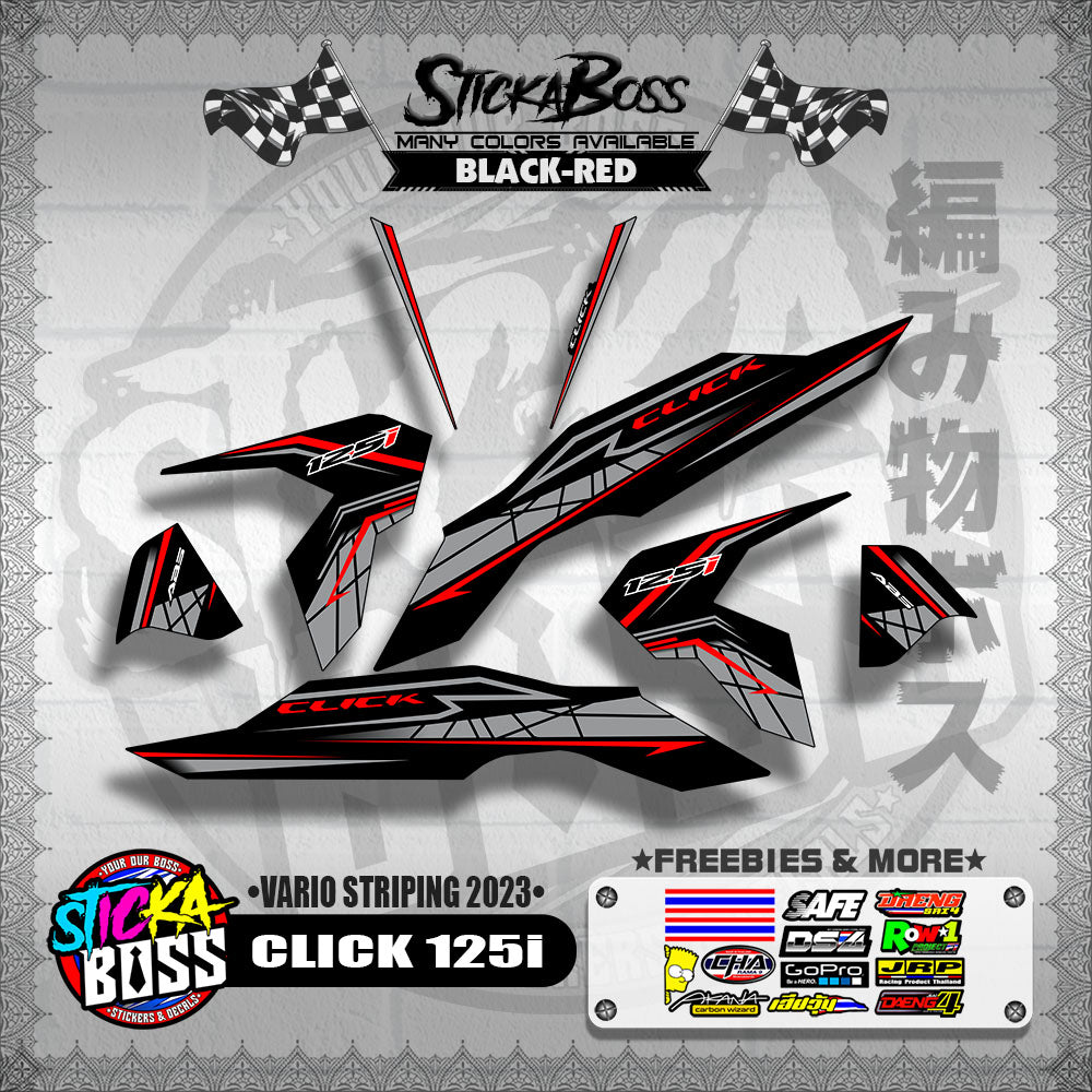 CLICK 125i V3 STOCK DECALS ( VARIO STRIPING 2023 )【WITH FREEBIES】