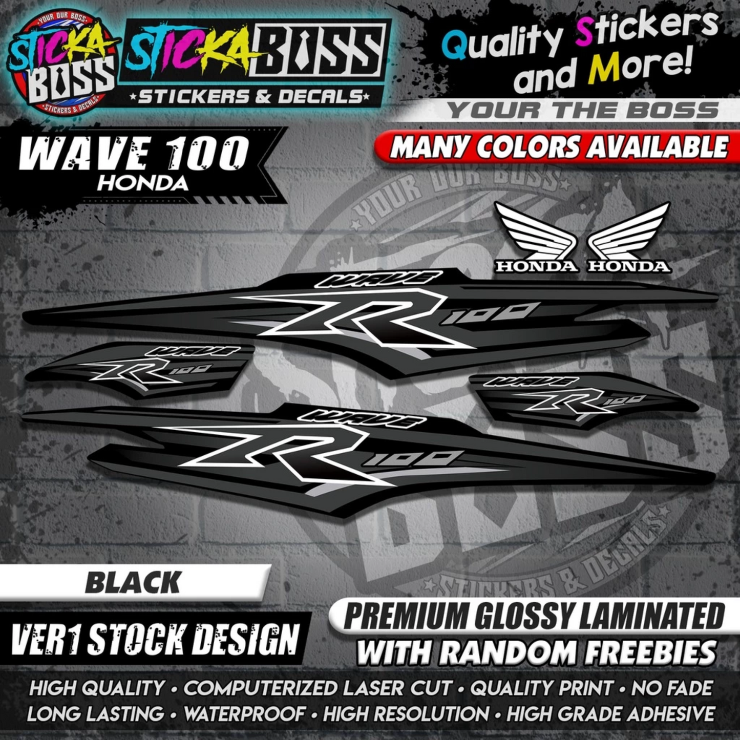 HONDA WAVE 100 R DECALS (Ver1 Stock Design)【WITH FREEBIES】