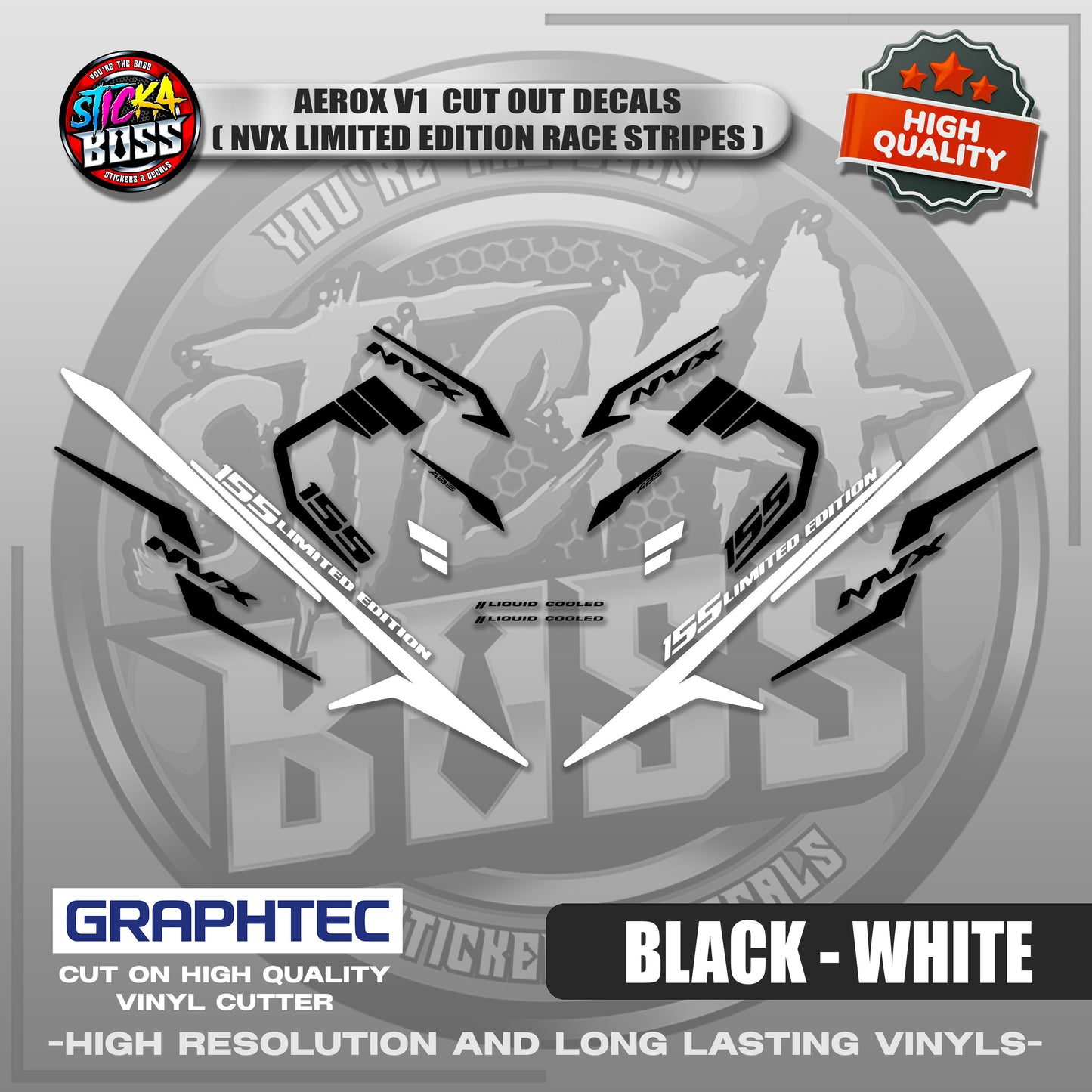 AEROX V1 CUT OUT DECALS ( NVX LIMITED EDITION RACE STRIPES ) | VINYL WATERPROOF CUT-OUT DECALS