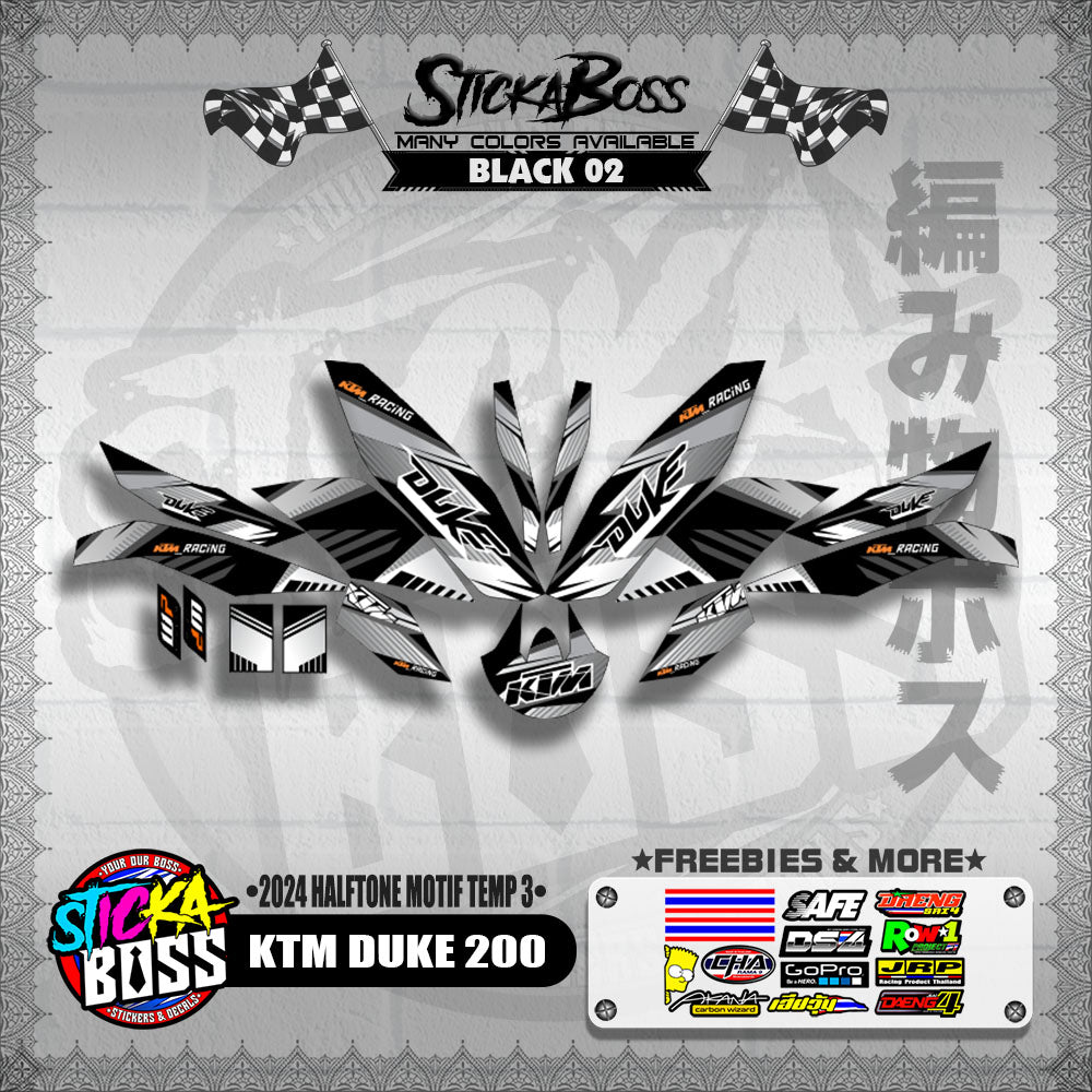 KTM DUKE 200 STICKER DECALS ( 2024 HALFTONE MOTIF TEMP 3 )【WITH FREEBIES】