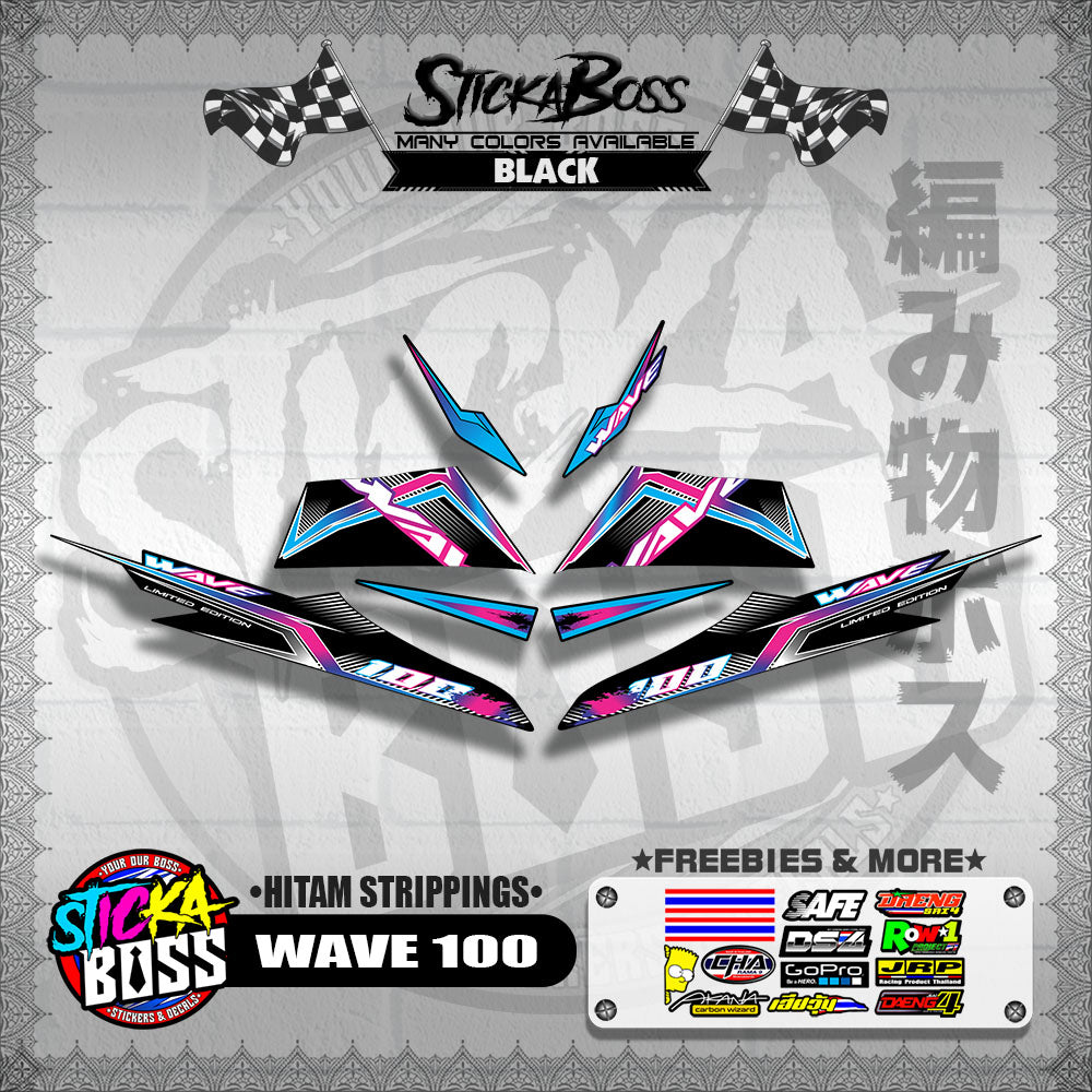 WAVE 100 MALAYSIAN DECALS ( HITAM STRIPPINGS )【WITH FREEBIES】