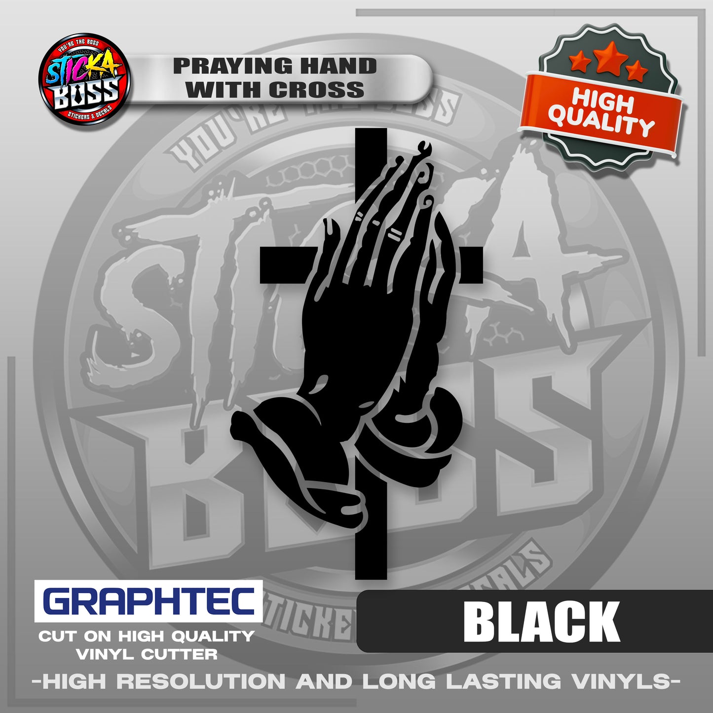 PRAYING HAND WITH CROSS | VINYL WATERPROOF CUT-OUT STICKER DECALS【Stickaboss】