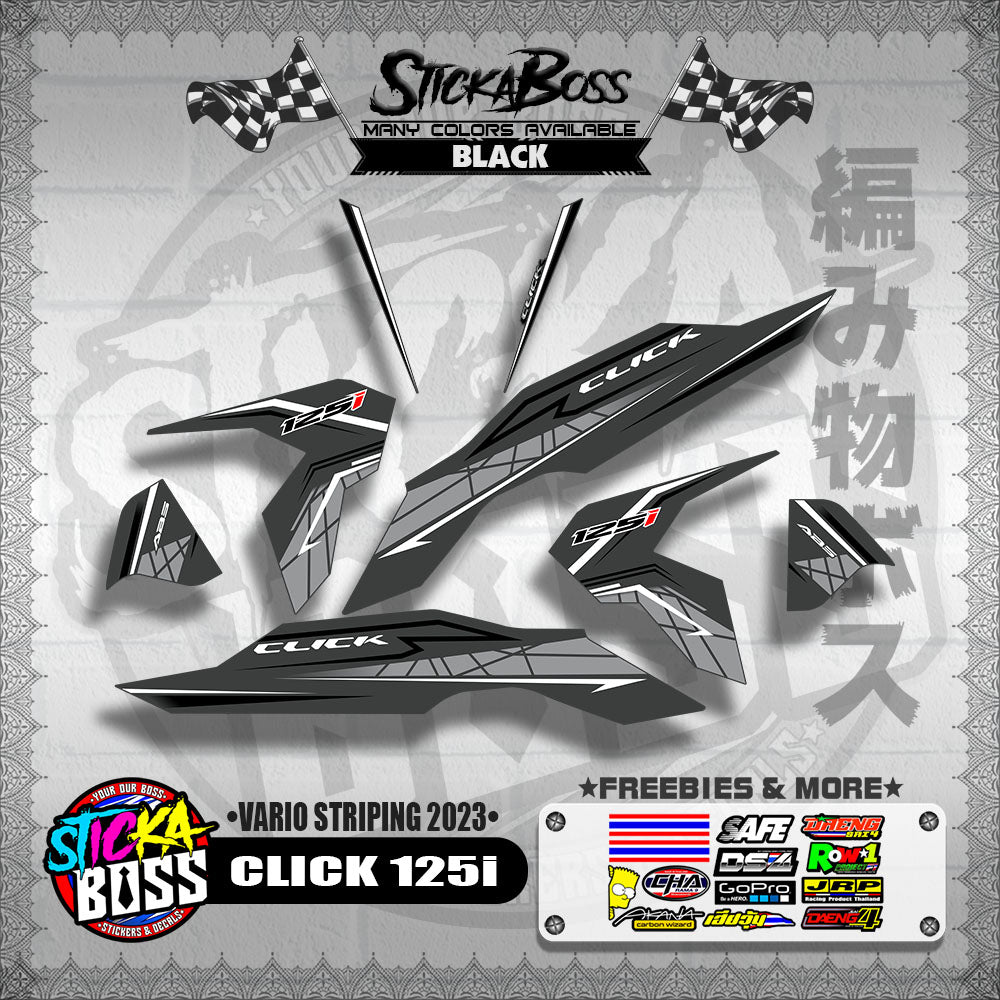 CLICK 125i V3 STOCK DECALS ( VARIO STRIPING 2023 )【WITH FREEBIES】
