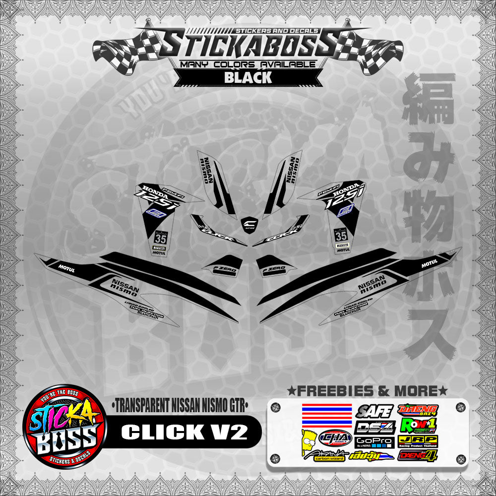 【PREMIUM UV PRINT】TRANSPARENT CLICK V2 STICKER DECALS ( NISSAN NISMO GTR )【WITH FREEBIES】