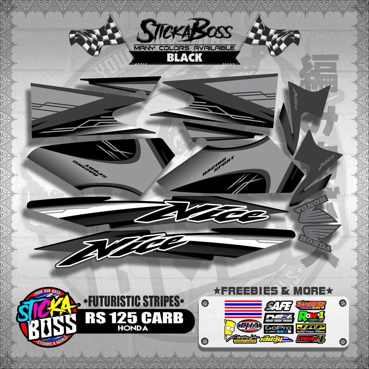 RS 125 THAI DECALS ( FUTURISTIC STRIPES )【WITH FREEBIES】