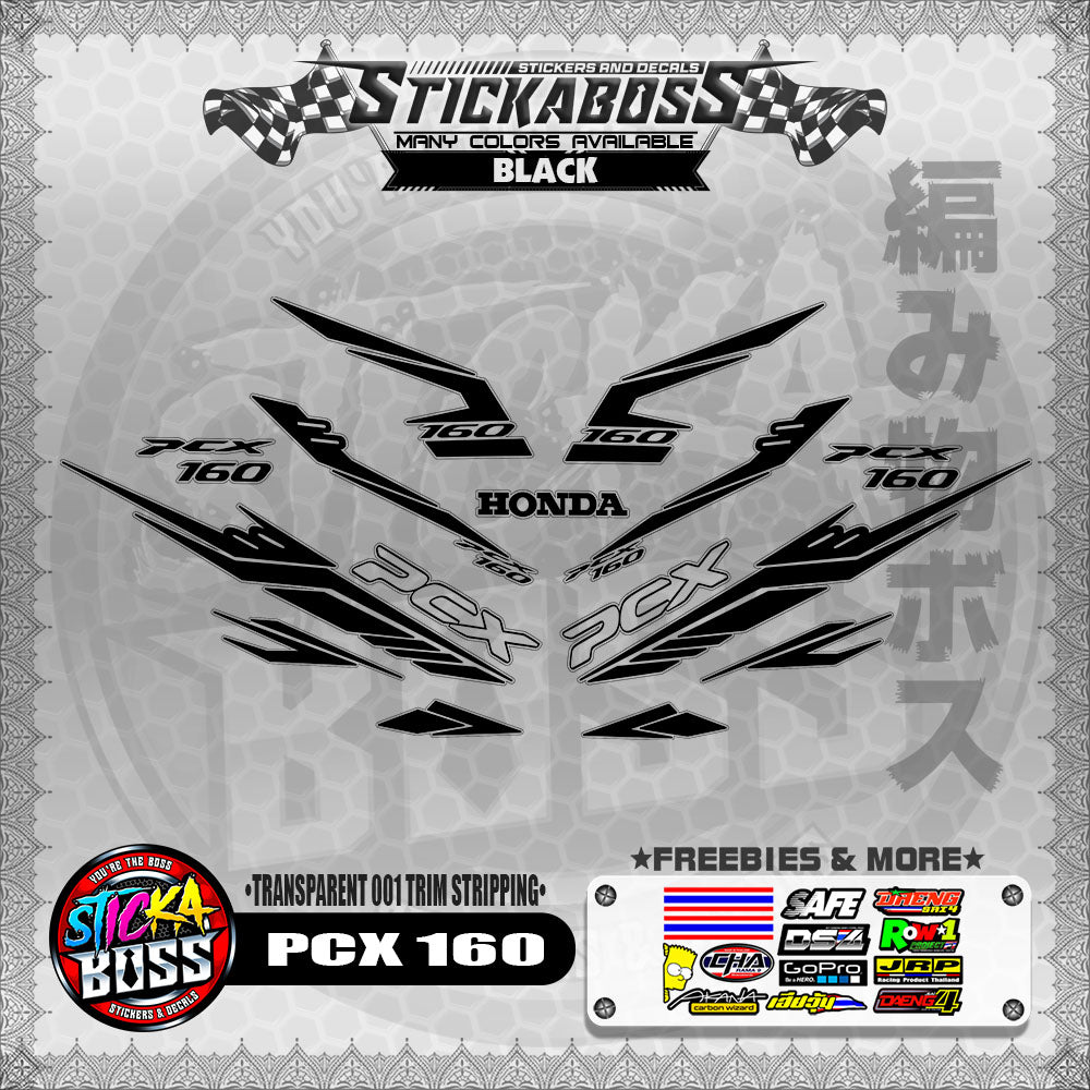 【PREMIUM UV PRINT】TRANSPARENT PCX 160 STICKER DECALS ( 001 TRIM STRIPPING )【WITH FREEBIES】
