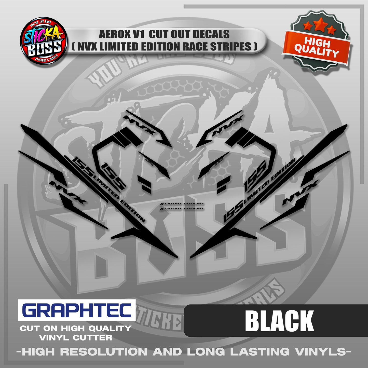 AEROX V1 CUT OUT DECALS ( NVX LIMITED EDITION RACE STRIPES ) | VINYL WATERPROOF CUT-OUT DECALS