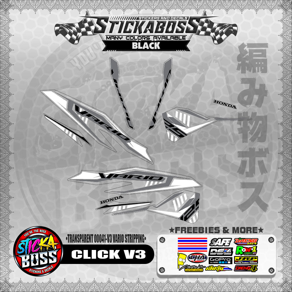 【PREMIUM UV PRINT】TRANSPARENT CLICK 125 V3 DECALS ( 00041-V3 VARIO STRIPPING )【WITH FREEBIES】
