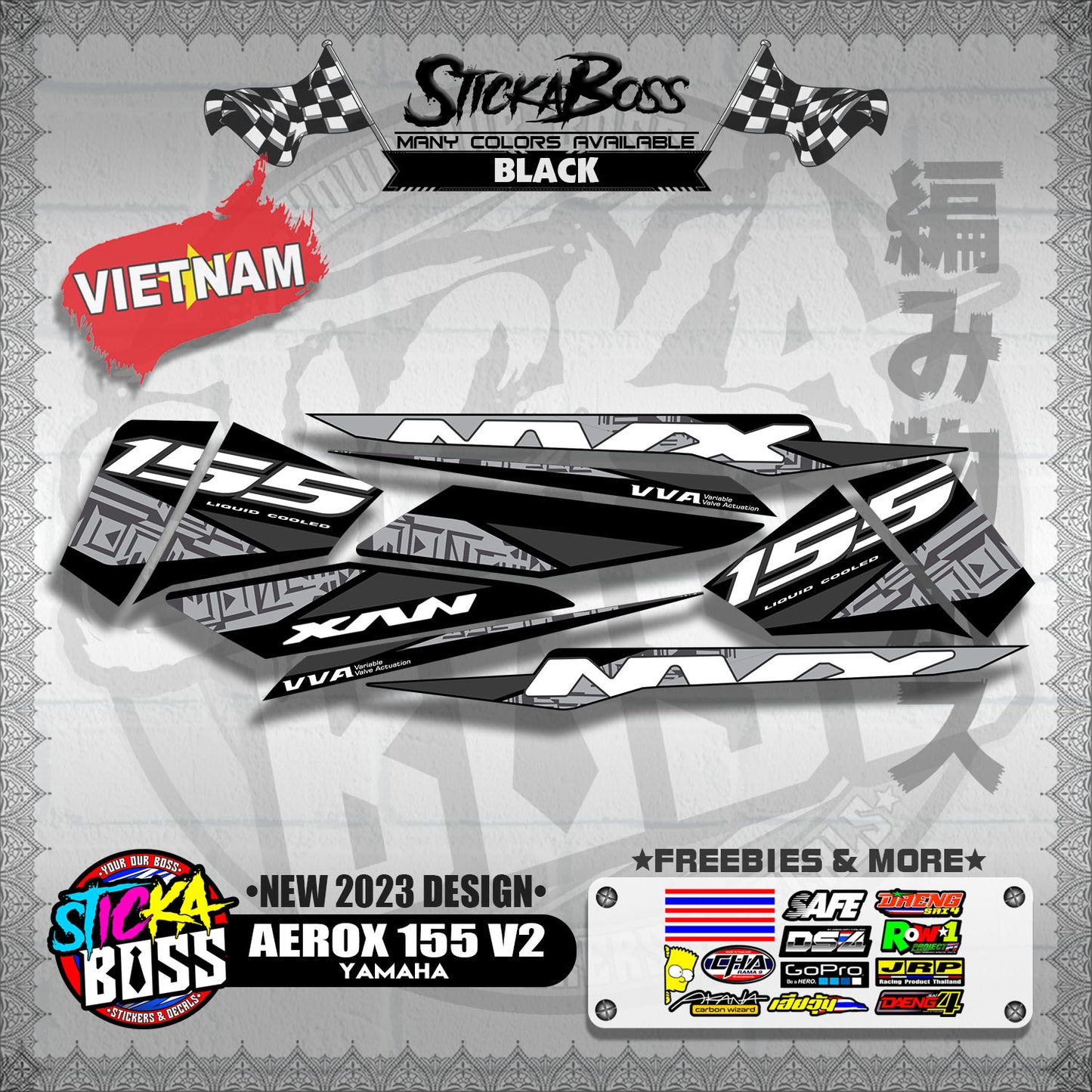 AEROX 155 V2 VIETNAM DECALS ( NEW 2023 DESIGN )【WITH FREEBIES】