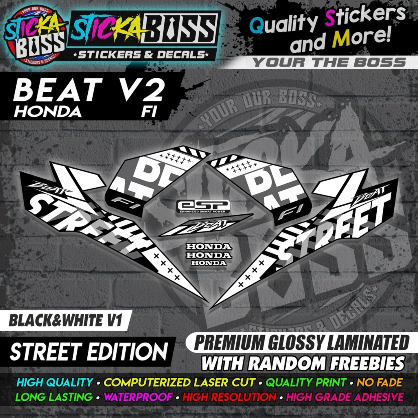 Honda Beat Fi V2 Stock Decals (Street Edition)【PREMIUM GLOSSY LAMINATED】