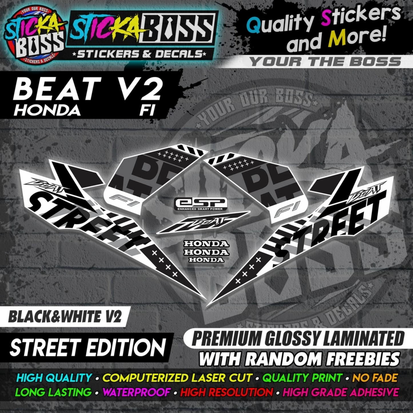 Honda Beat Fi V2 Stock Decals (Street Edition)【PREMIUM GLOSSY LAMINATED】