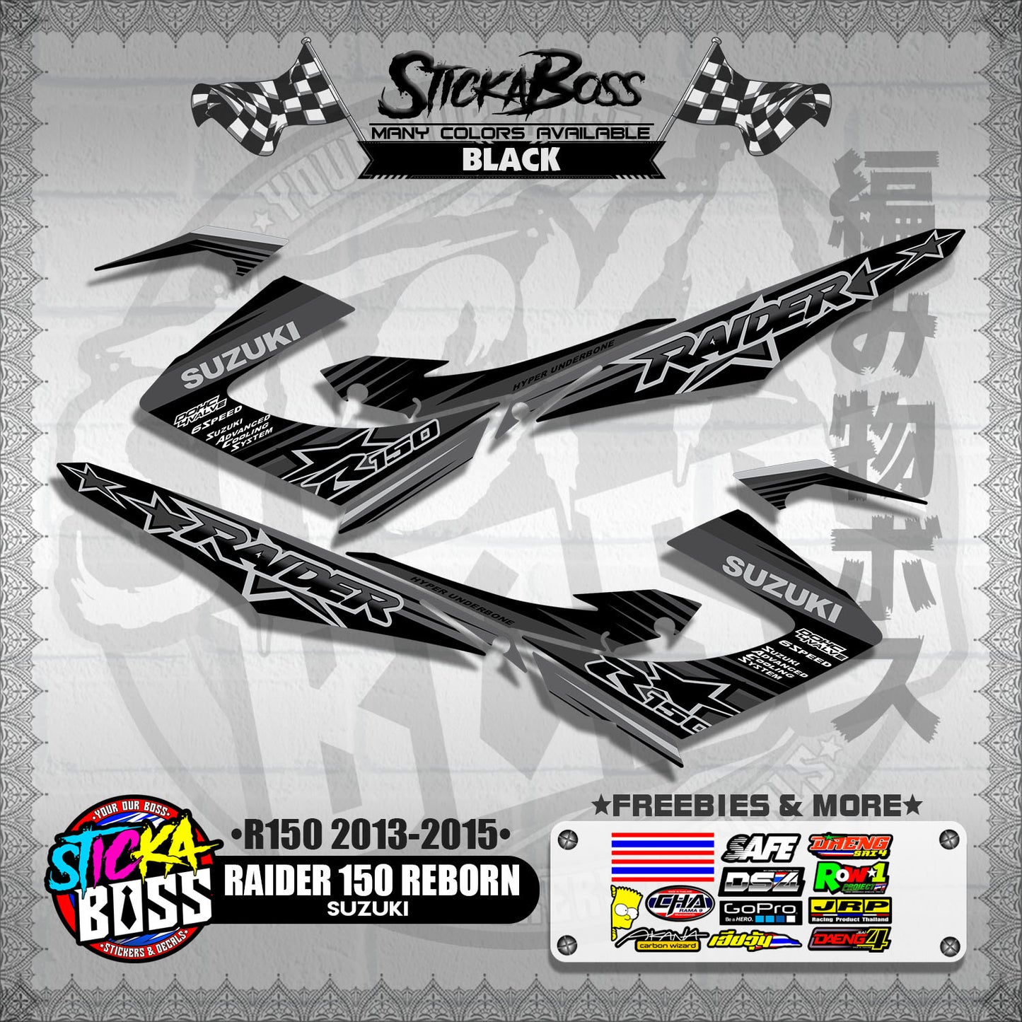 RAIDER 150 REBORN STOCK DECALS ( R150 2013 - 2015 )【WITH FREEBIES】