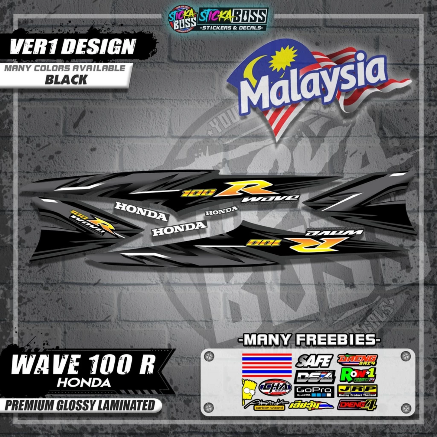 HONDA WAVE 100 R MALAYSIAN DECALS (Ver1 Design)【WITH FREEBIES】