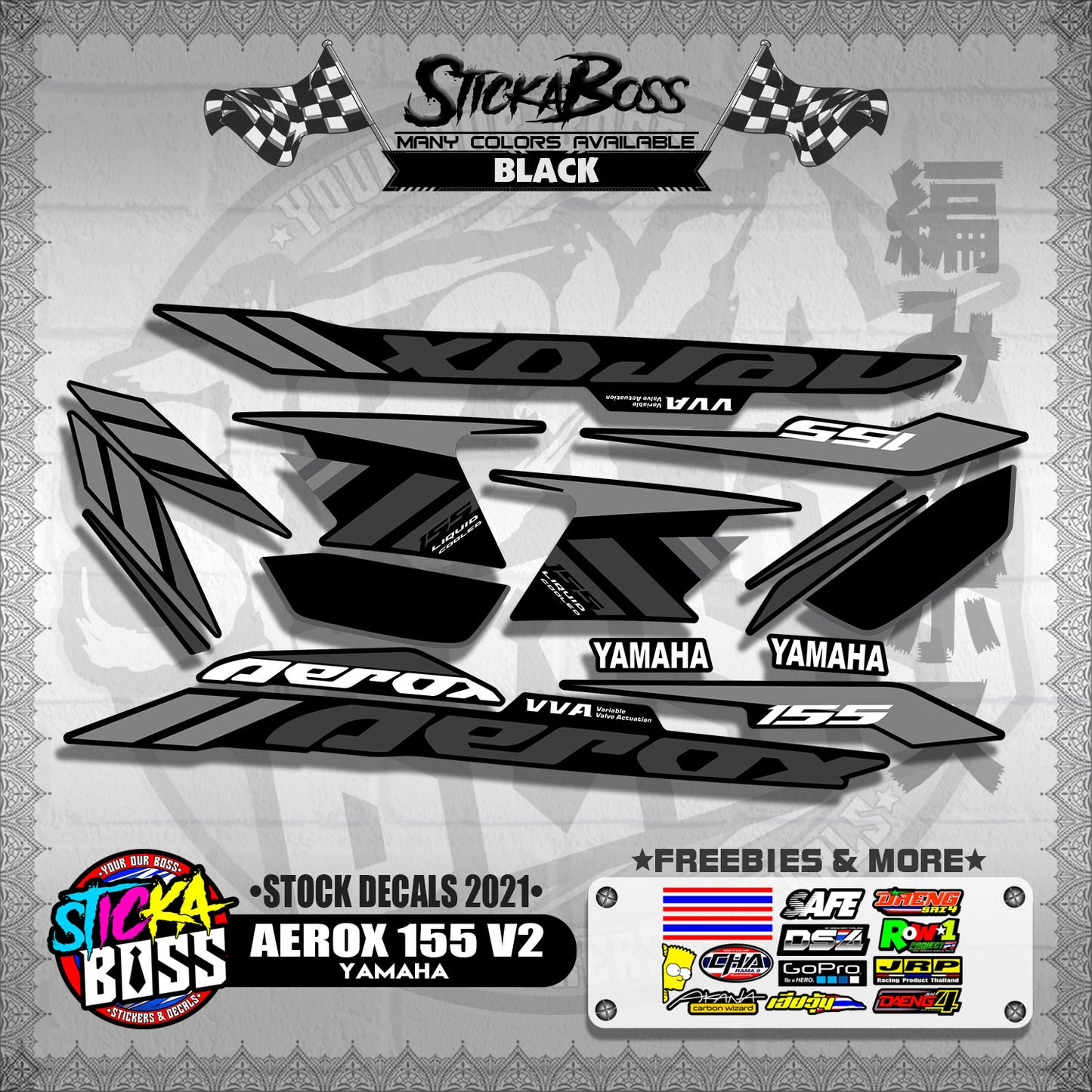 AEROX 155 V2 ( STOCK DECALS 2021 )【WITH FREEBIES】
