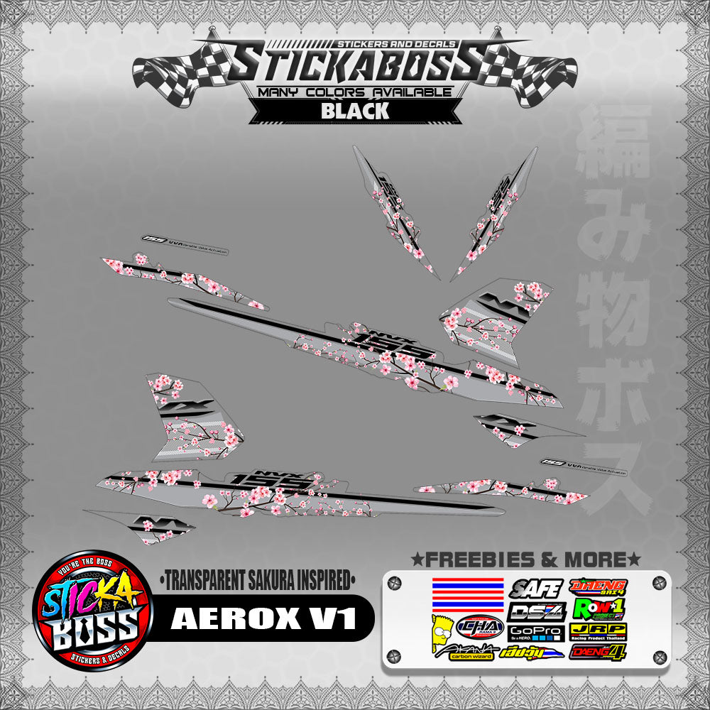 【PREMIUM UV PRINT】TRANSPARENT AEROX 155 V1 ( SAKURA INSPIRED )【WITH FREEBIES】