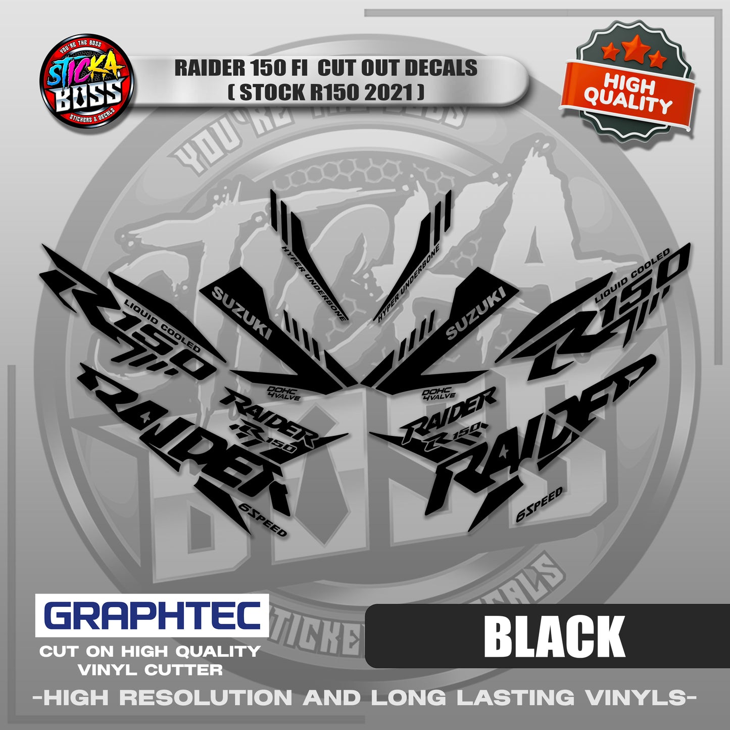 RAIDER 150 FI CUT OUT DECALS ( STOCK R150 2021) | VINYL WATERPROOF CUT-OUT STICKER DECALS