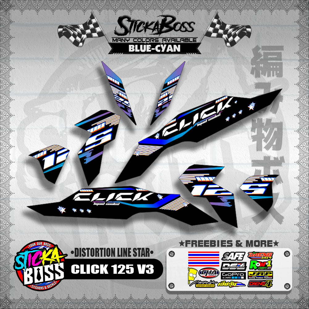 CLICK 125 V3 DECALS ( DISTORTION LINE STAR )【WITH FREEBIES】