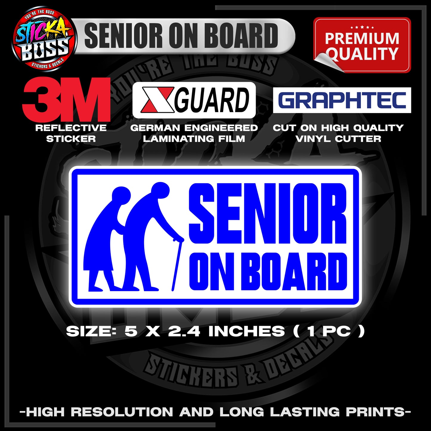 SENIOR ON BOARD | 3M REFLECTIVE STICKER | PREMIUM LAMINATED【PREMIUM QUALITY】