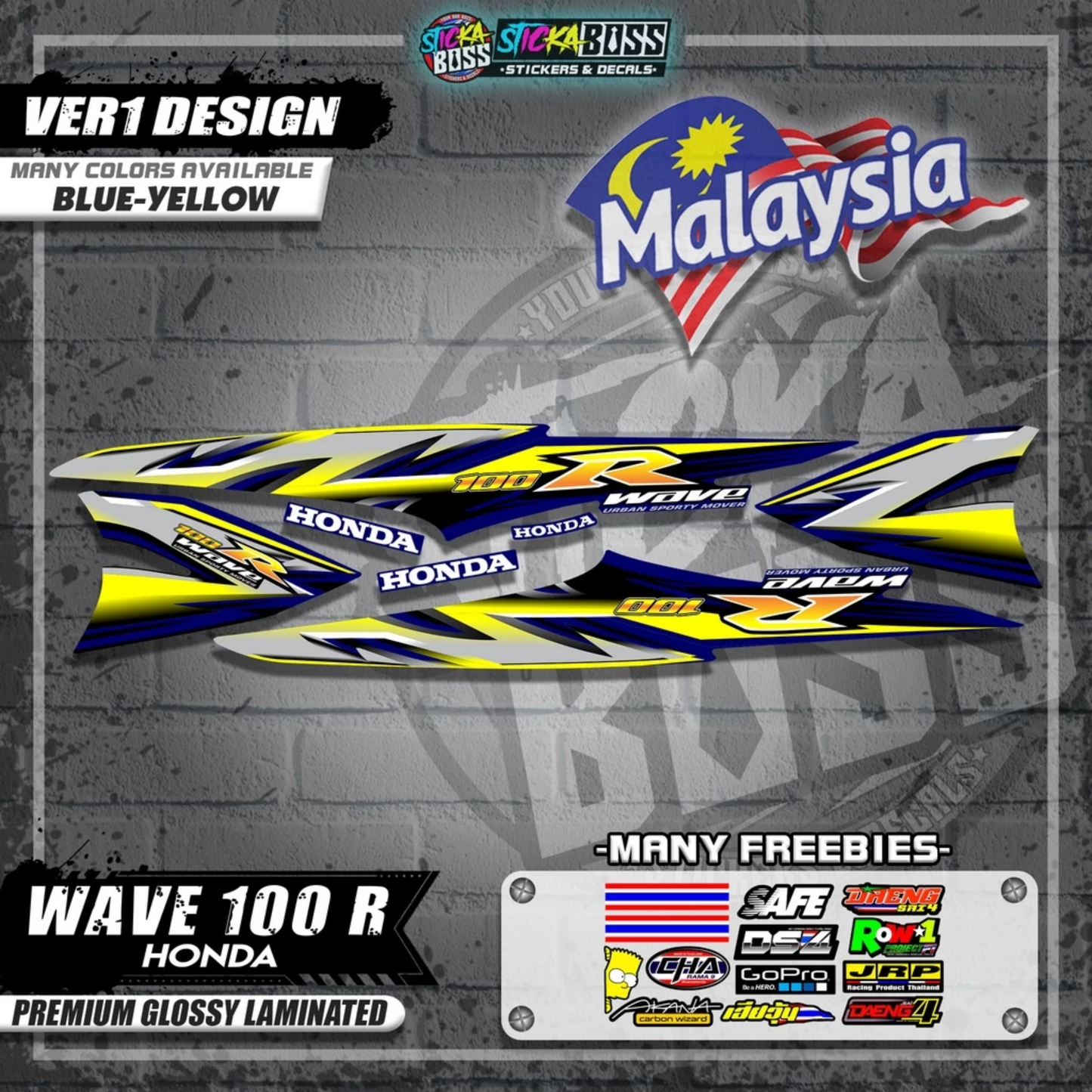 HONDA WAVE 100 R MALAYSIAN DECALS (Ver1 Design)【WITH FREEBIES】