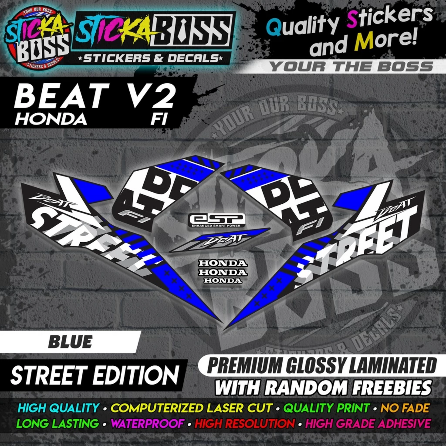 Honda Beat Fi V2 Stock Decals (Street Edition)【PREMIUM GLOSSY LAMINATED】