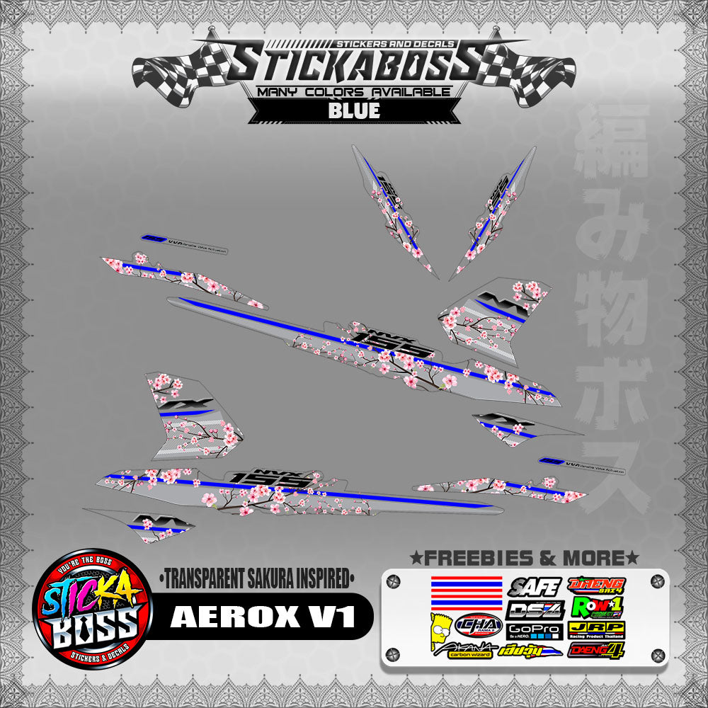 【PREMIUM UV PRINT】TRANSPARENT AEROX 155 V1 ( SAKURA INSPIRED )【WITH FREEBIES】