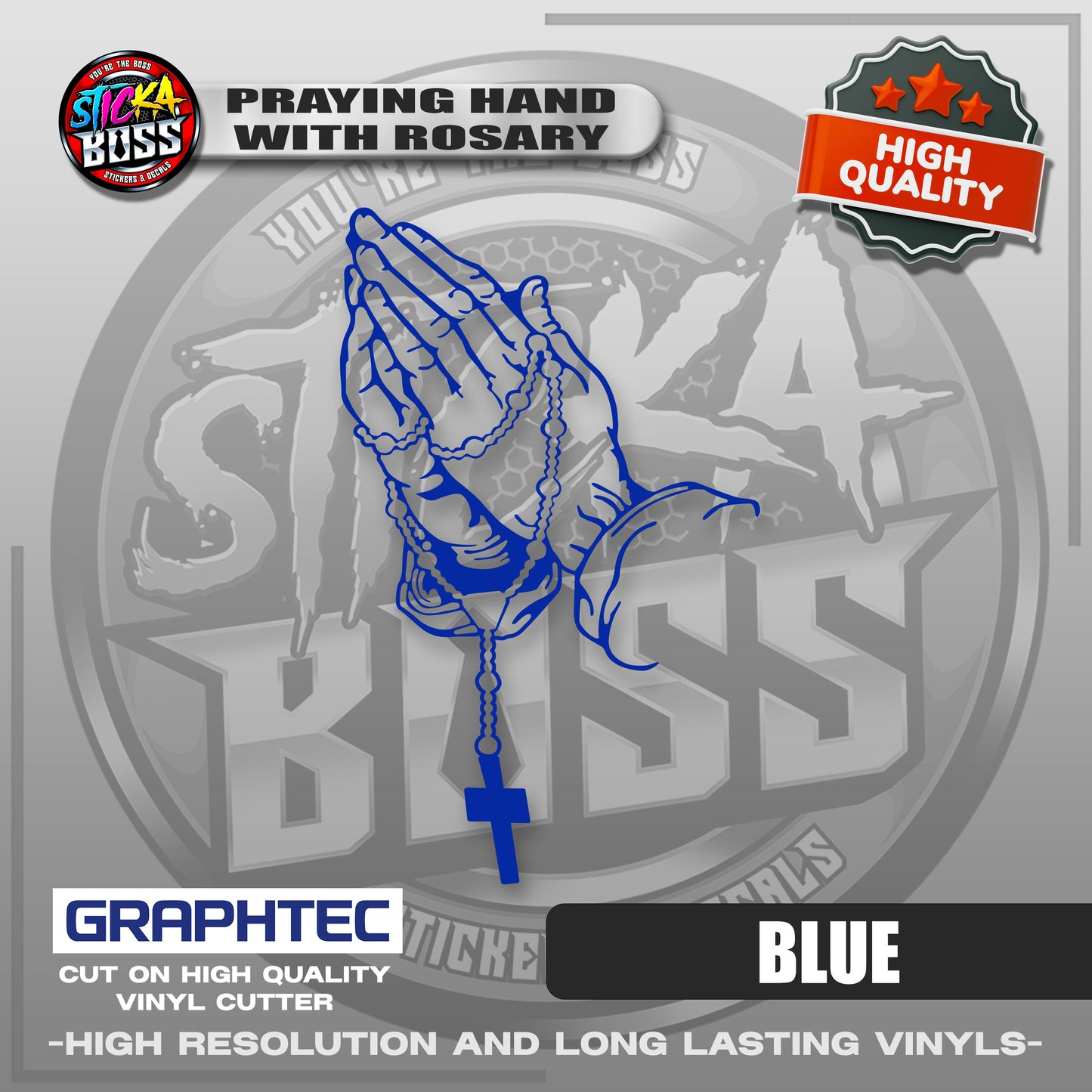 PRAYING HAND WITH ROSARY | VINYL WATERPROOF CUT-OUT STICKER DECALS【Stickaboss】