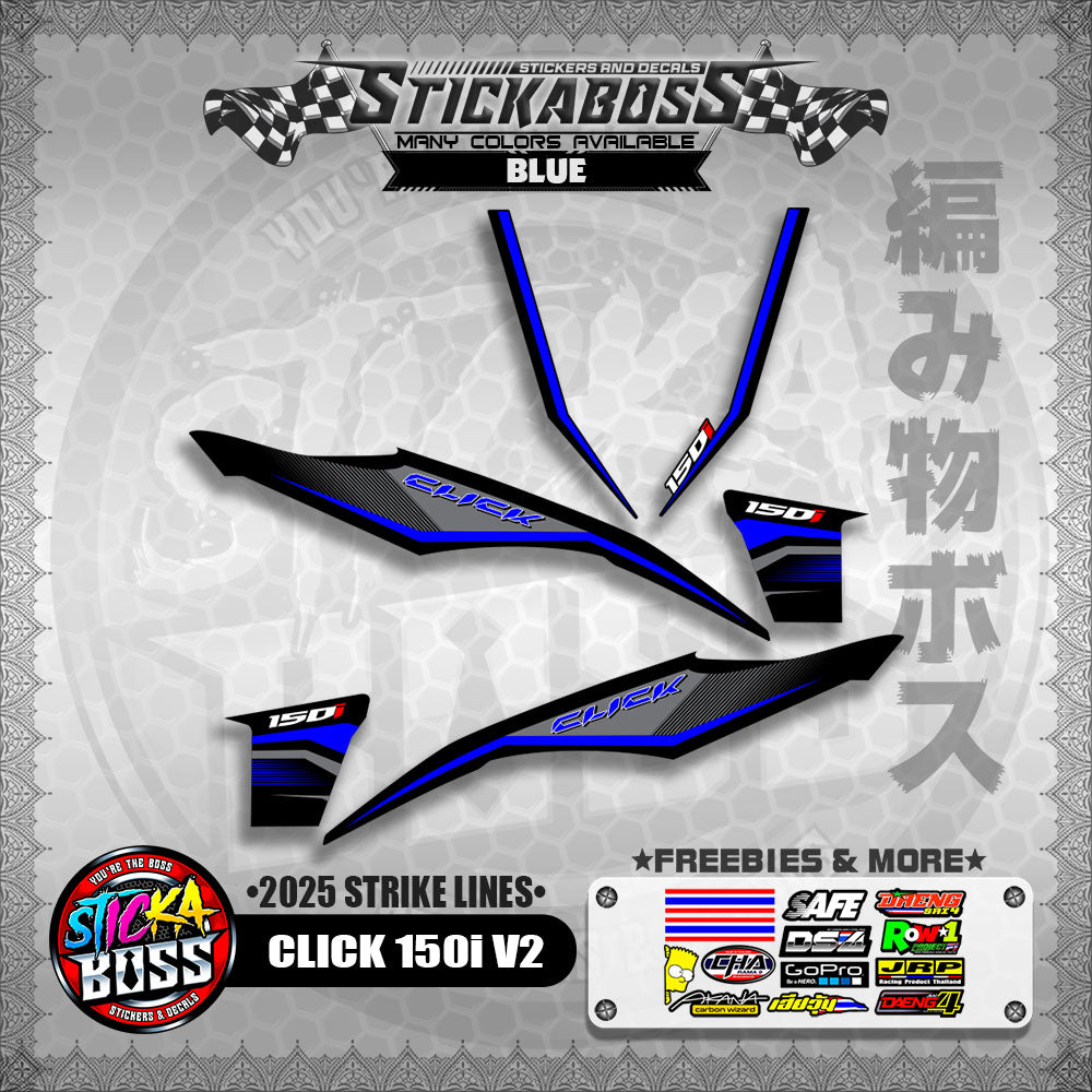 CLICK 150i V2 STICKER DECALS ( 2025 STRIKE LINES )【WITH FREEBIES】