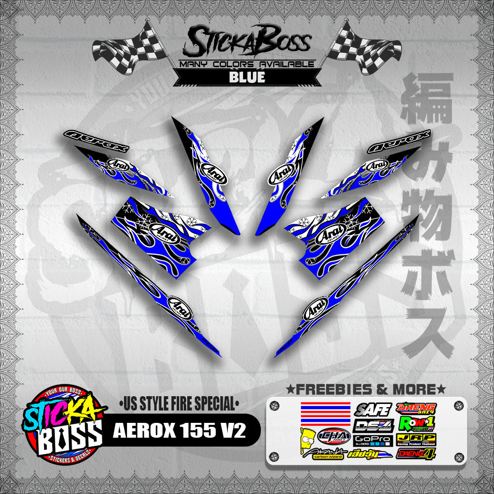 AEROX 155 V2 DECALS ( US STYLE FIRE SPECIAL )【WITH FREEBIES】