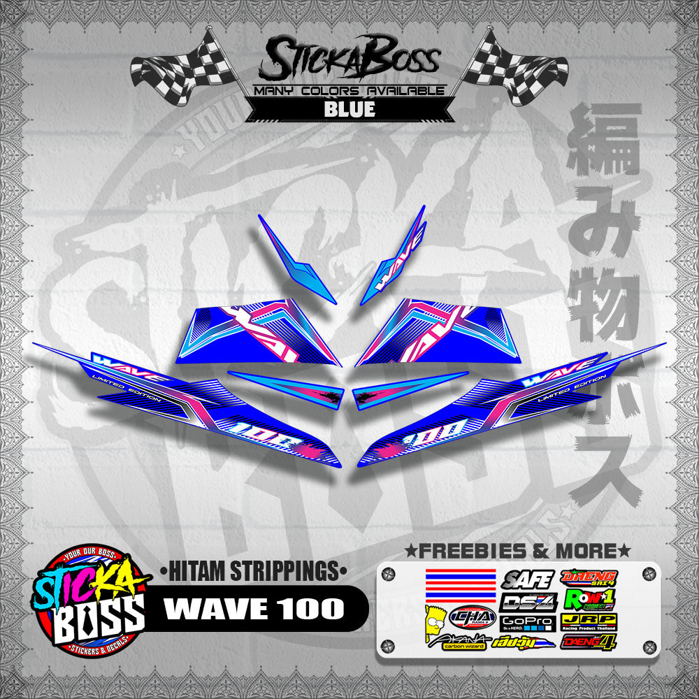 WAVE 100 MALAYSIAN DECALS ( HITAM STRIPPINGS )【WITH FREEBIES】