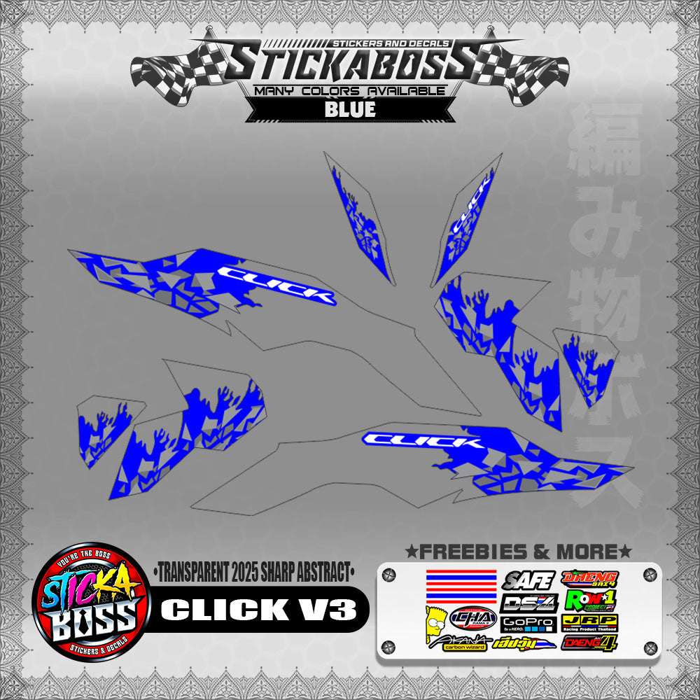 【PREMIUM UV PRINT】TRANSPARENT CLICK V3 INDO STICKER DECALS (2025 SHARP ABSTRACT )【WITH FREEBIES】