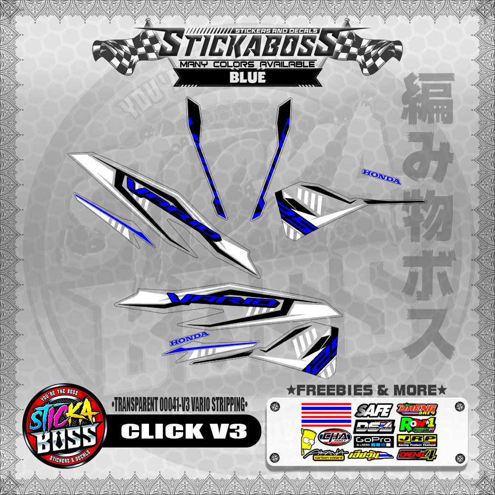 【PREMIUM UV PRINT】TRANSPARENT CLICK 125 V3 DECALS ( 00041-V3 VARIO STRIPPING )【WITH FREEBIES】
