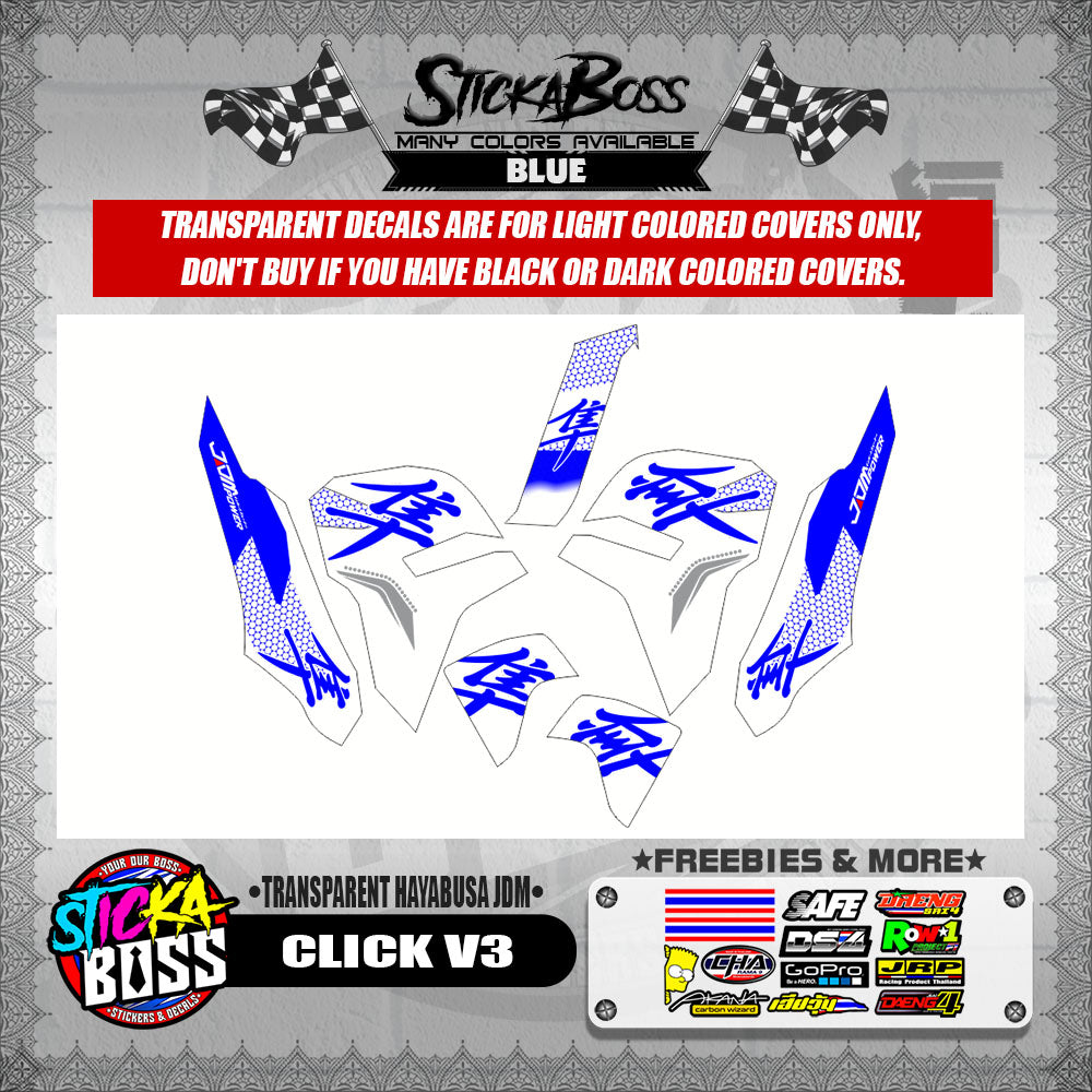 CLICK V3 DECALS ( TRANSPARENT HAYABUSA JDM )【WITH FREEBIES】