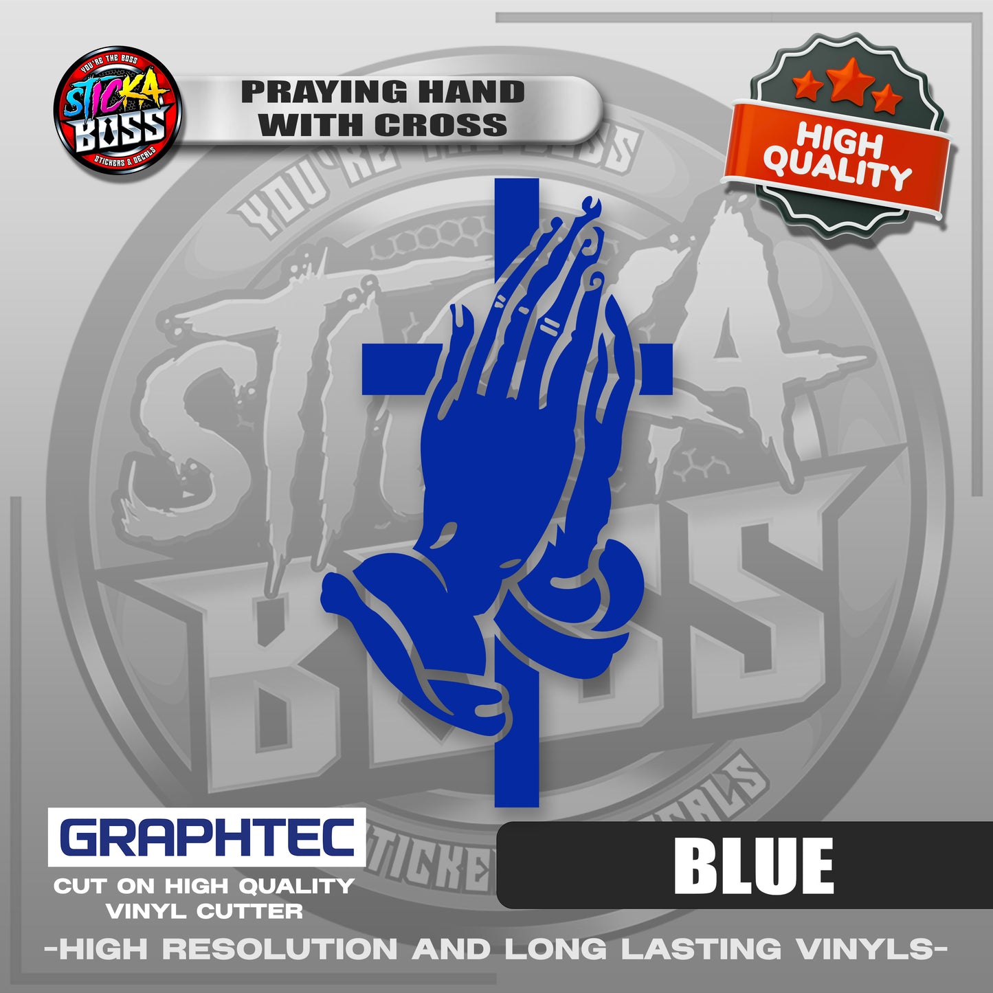 PRAYING HAND WITH CROSS | VINYL WATERPROOF CUT-OUT STICKER DECALS【Stickaboss】