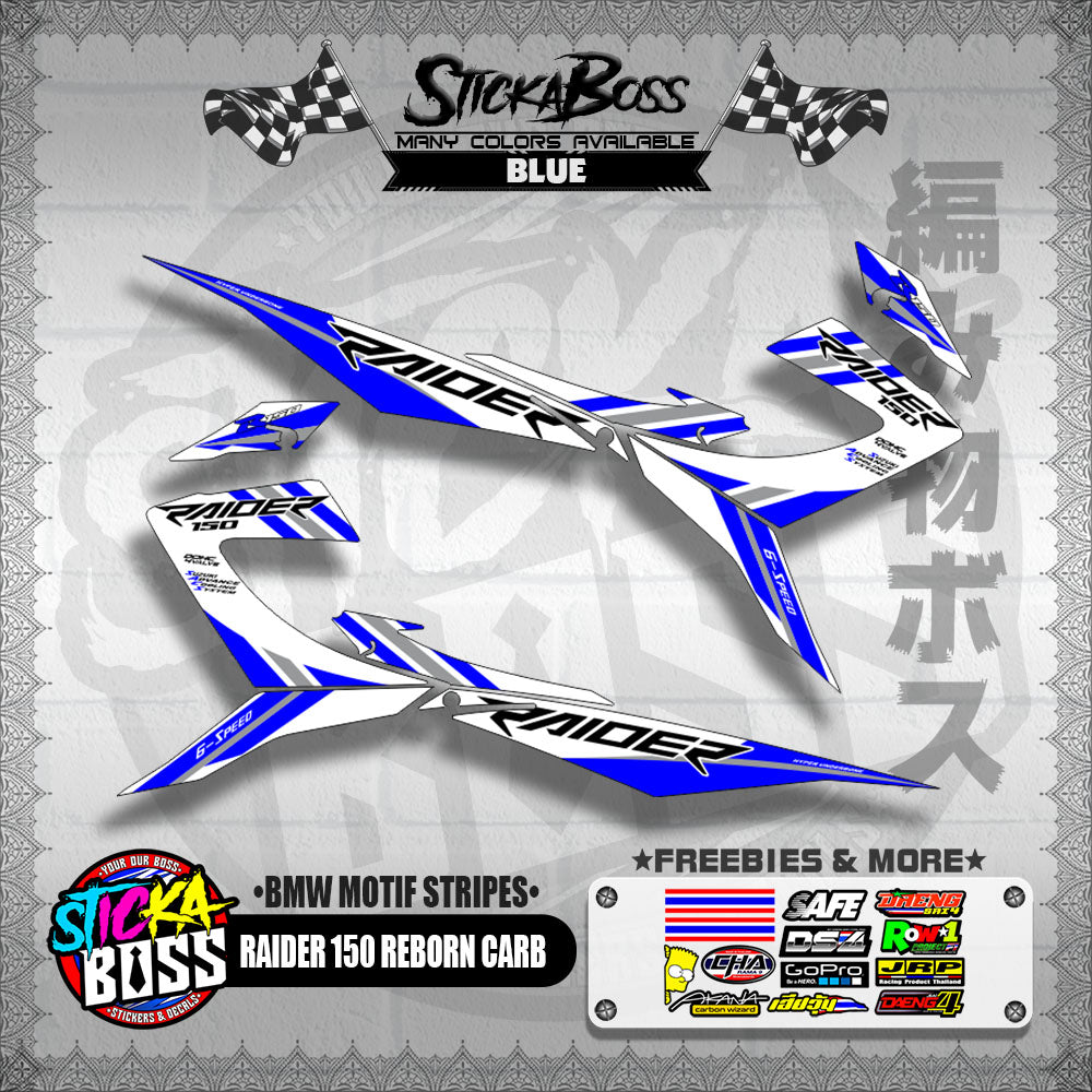 RAIDER 150 REBORN CARB DECALS ( BMW MOTIF STRIPES )【WITH FREEBIES】