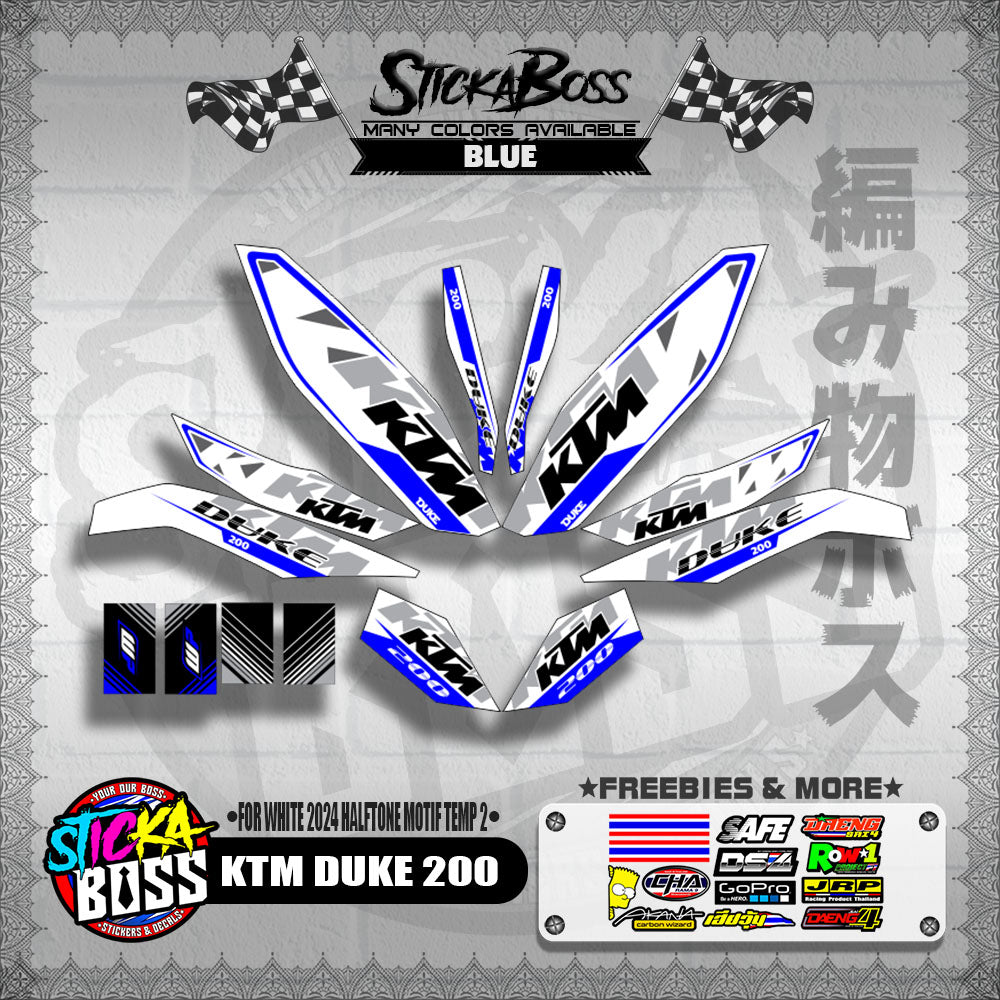 KTM DUKE 200 STICKER DECALS ( FOR WHITE 2024 HALFTONE MOTIF TEMP 2 )【WITH FREEBIES】