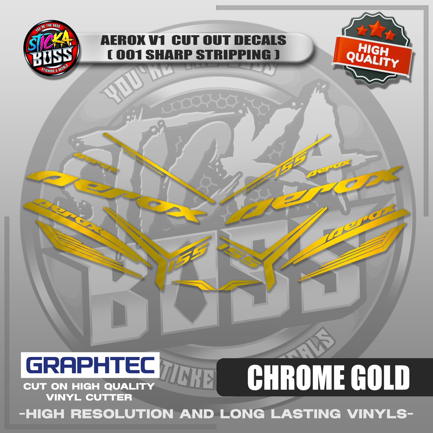 AEROX V1 CUT OUT DECALS ( 001 SHARP STRIPPING ) | VINYL WATERPROOF CUT-OUT STICKER DECALS