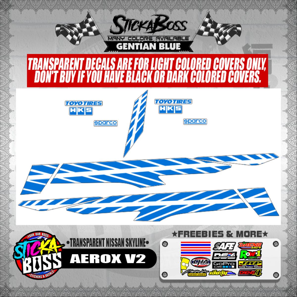 AEROX V2 DECALS ( TRANSPARENT NISSAN SKYLINE )【WITH FREEBIES】