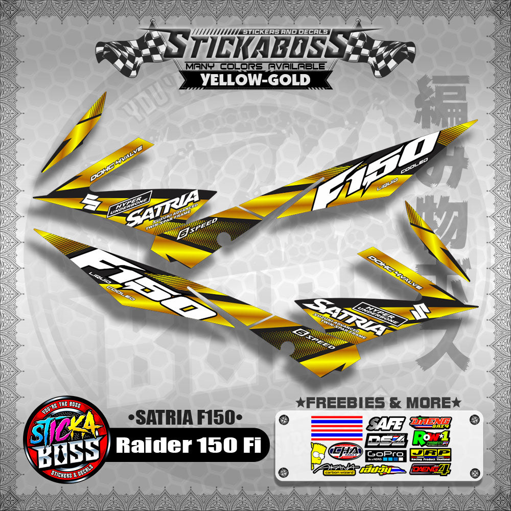 Suzuki Raider 150 Fi Stock Decals YELLOW-GOLD (Satria F150)【PREMIUM GLOSSY LAMINATED】