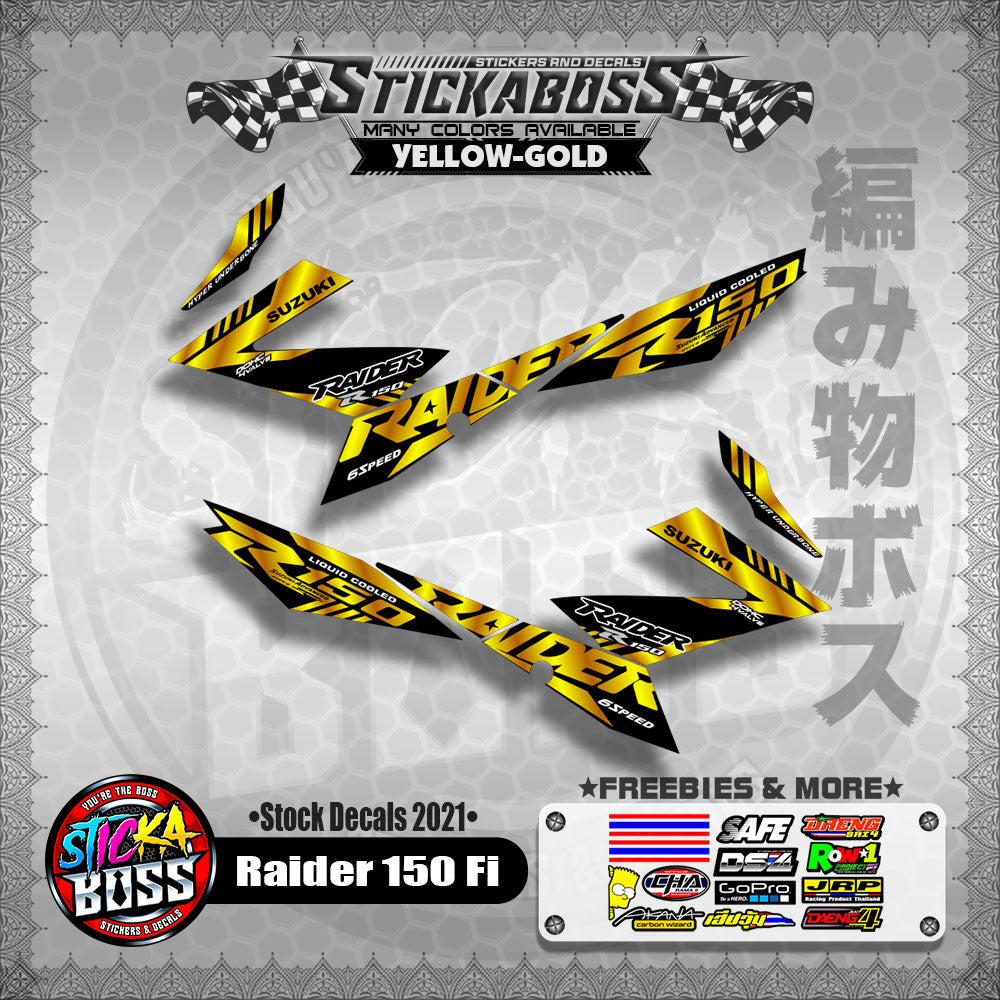Suzuki Raider 150 Fi Stock Decals 2021 (YELLOW-GOLD)【PREMIUM GLOSSY LAMINATED】