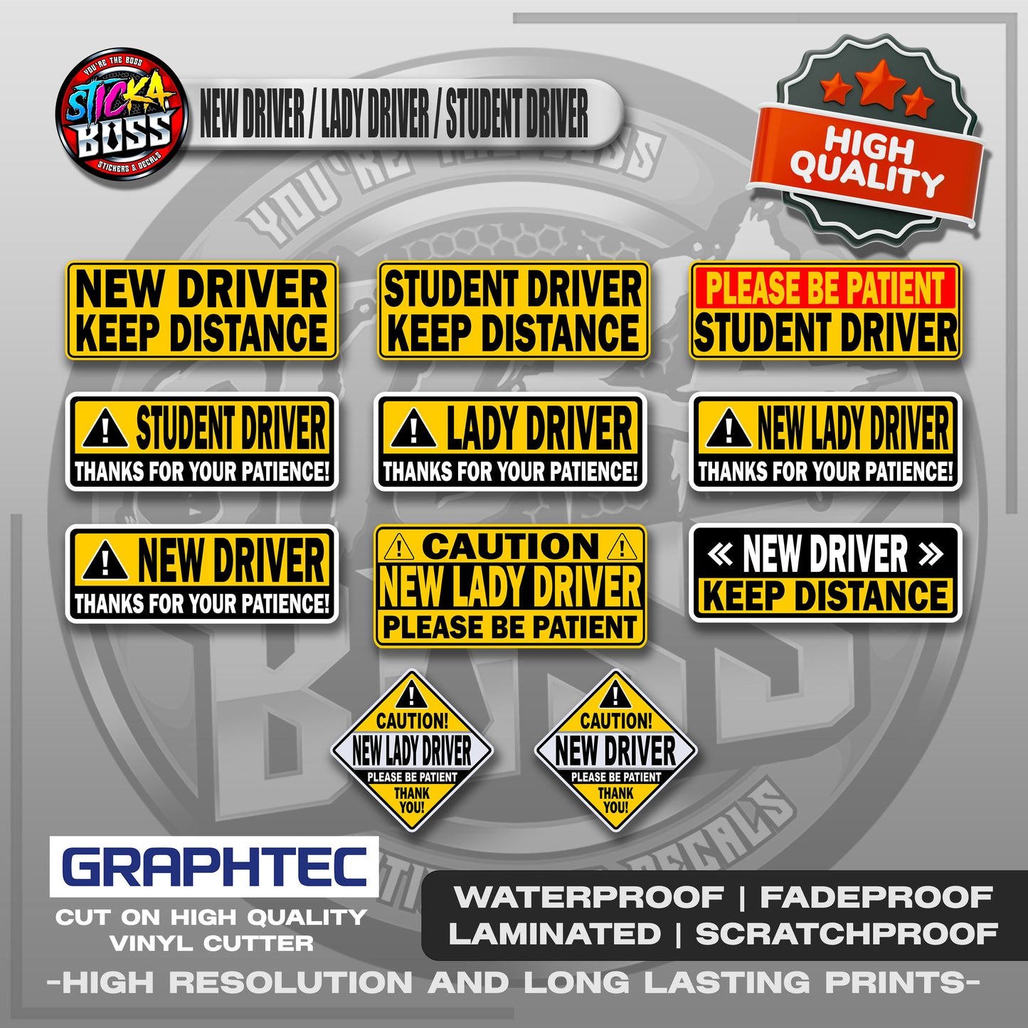NEW DRIVER / LADY DRIVER / STUDENT DRIVER | VINYL WATERPROOF STICKER | PREMIUM LAMINATED【PRINTED】