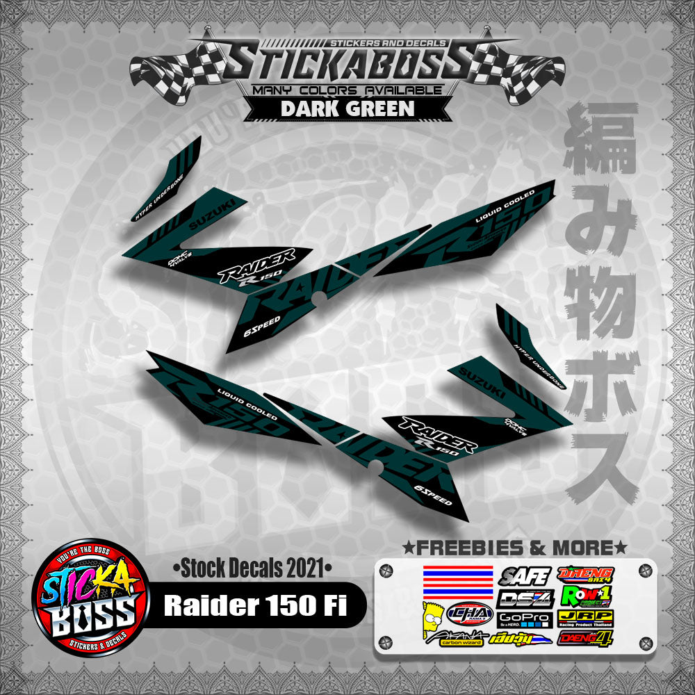 Suzuki Raider 150 Fi Stock Decals 2021 (DARK GREEN)【PREMIUM GLOSSY LAMINATED】