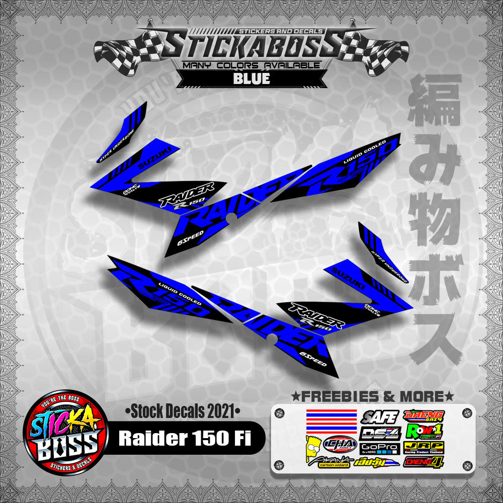 Suzuki Raider 150 Fi Stock Decals 2021 (BLUE)【PREMIUM GLOSSY LAMINATED】