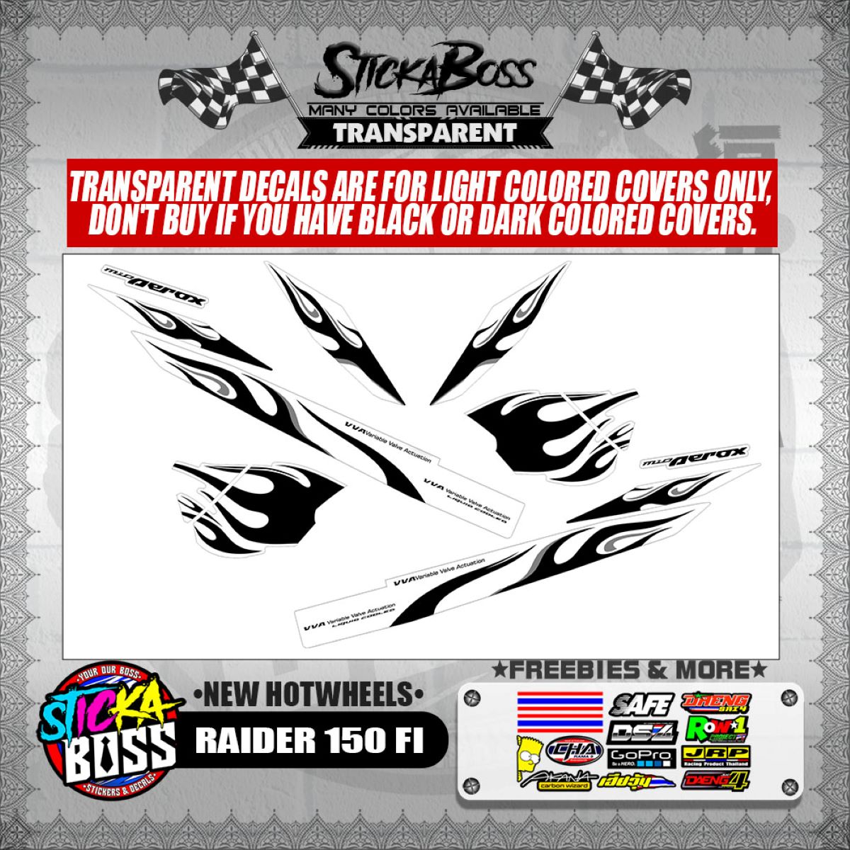 MIO AEROX V2 DECALS ( TRANSPARENT 2024 LED FIRE MOTIF )【WITH FREEBIES】
