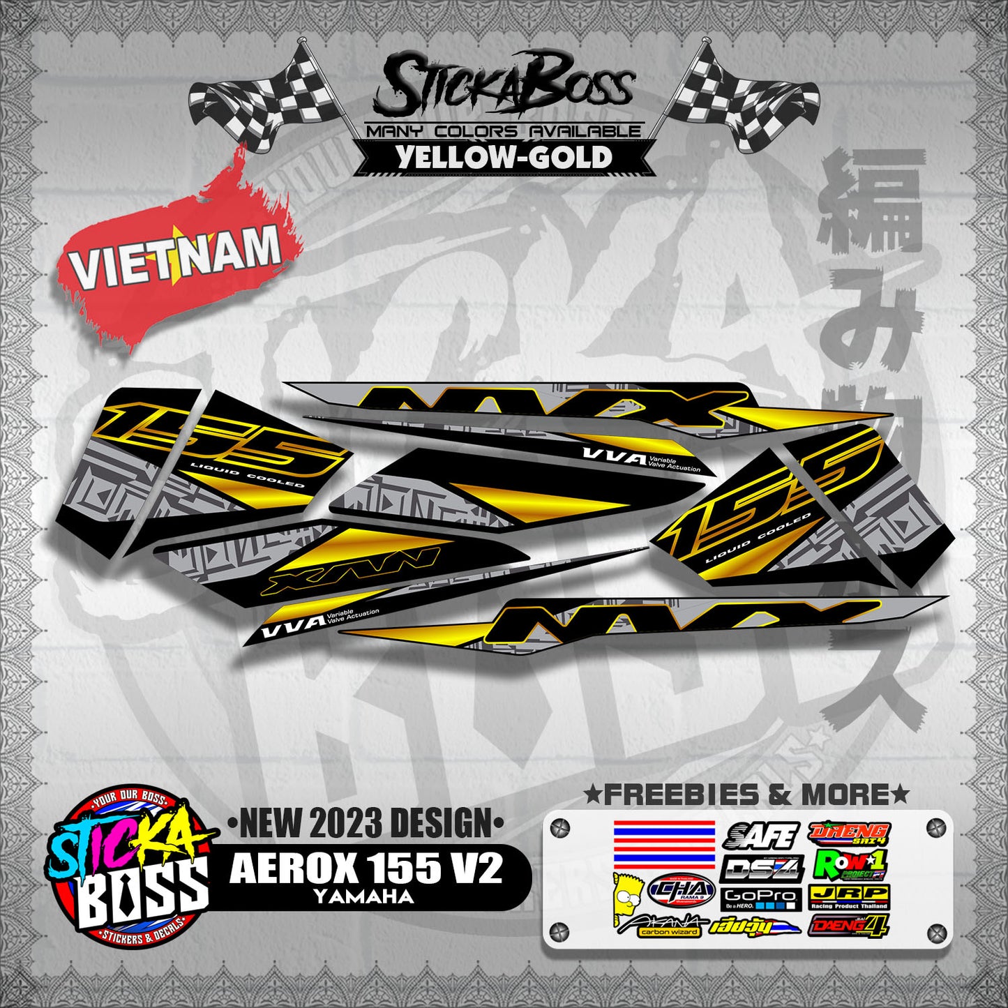 AEROX 155 V2 VIETNAM DECALS ( NEW 2023 DESIGN )【WITH FREEBIES】