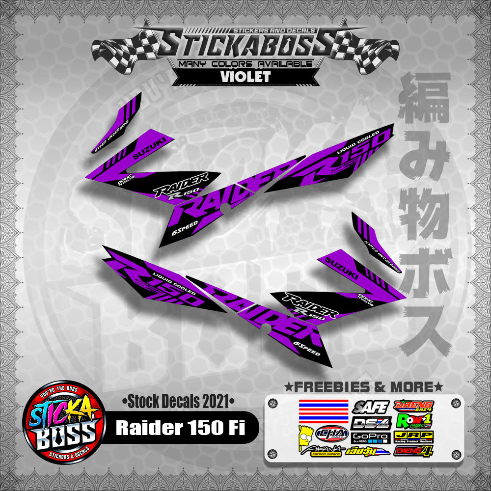 Suzuki Raider 150 Fi Stock Decals 2021 (VIOLET)【PREMIUM GLOSSY LAMINATED】