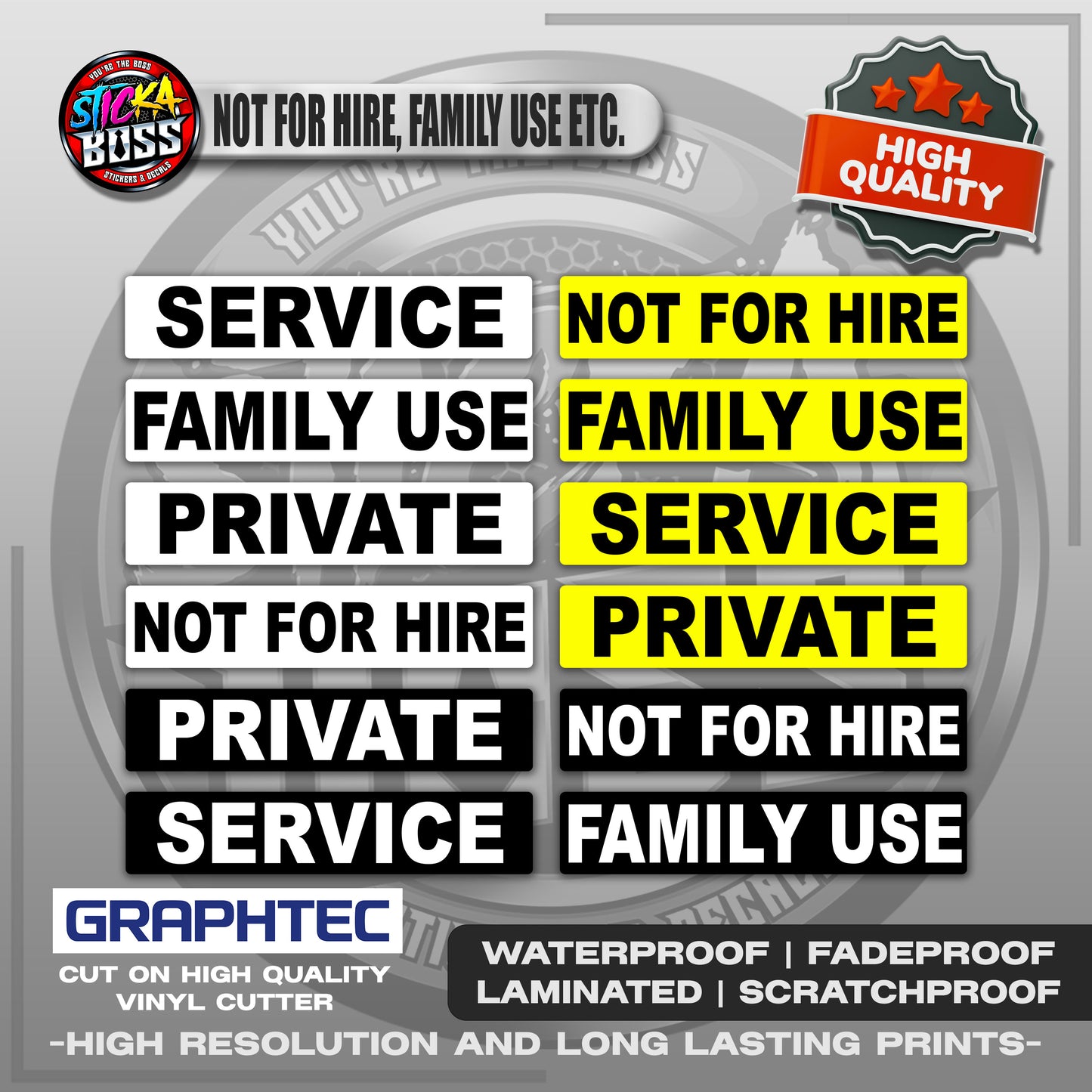 NOT FOR HIRE, FAMILY USE ETC. | VINYL WATERPROOF STICKER | PREMIUM LAMINATED【PRINTED】