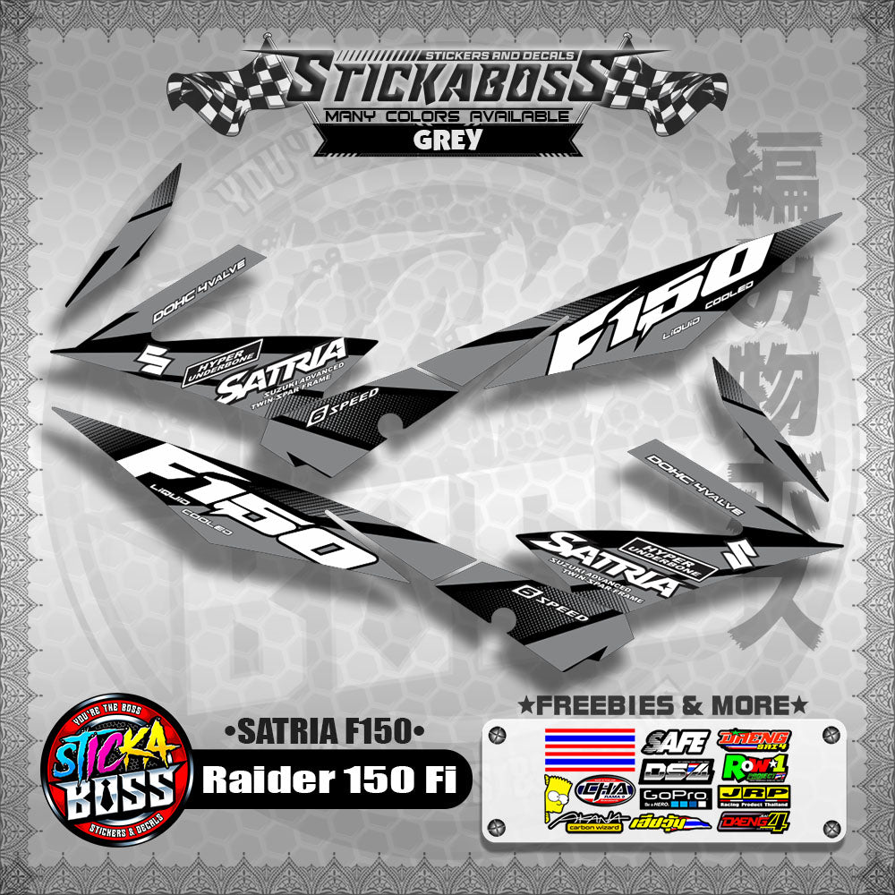 Suzuki Raider 150 Fi Stock Decals GREY (Satria F150)【PREMIUM GLOSSY LAMINATED】