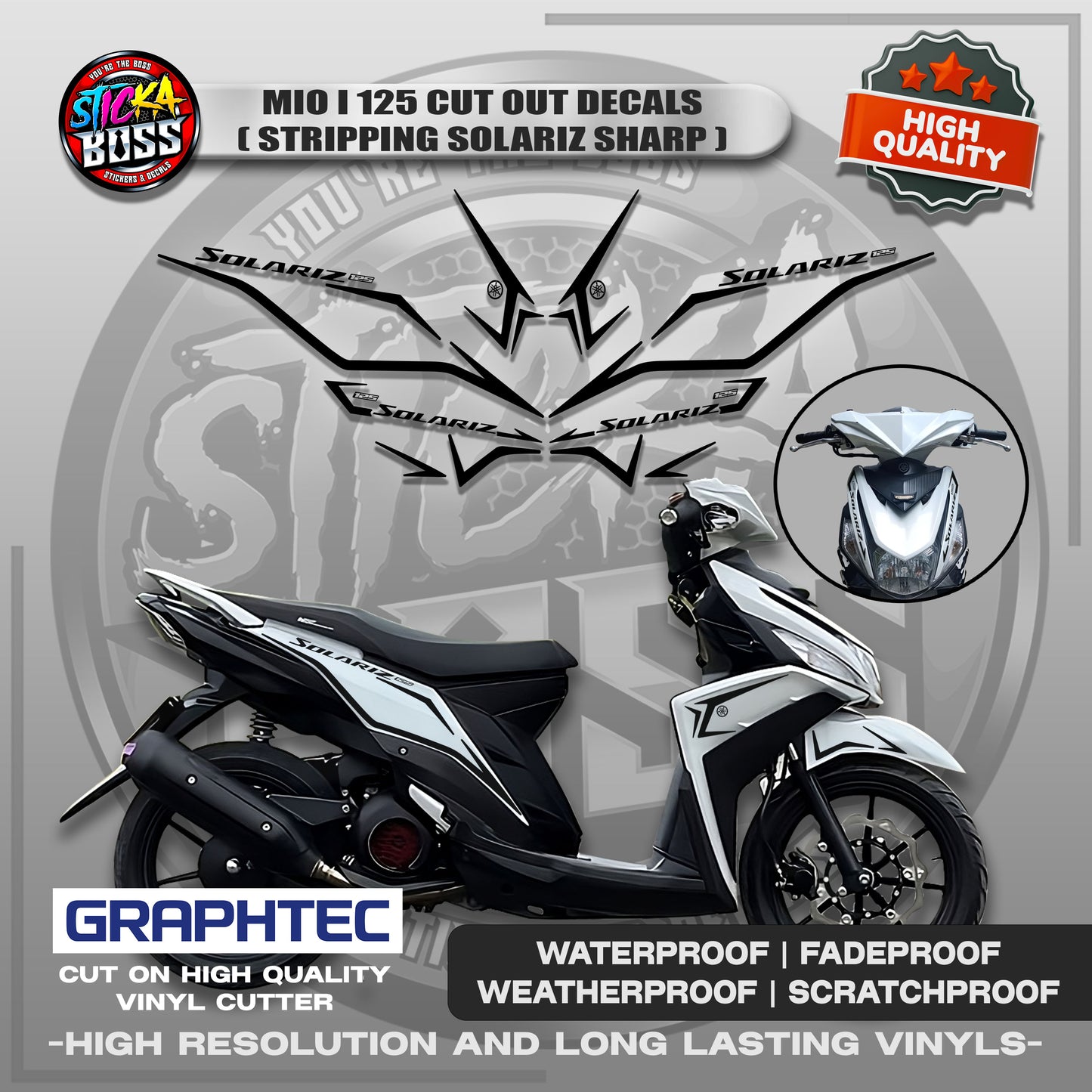 MIO I 125 CUT OUT DECALS ( STRIPPING SOLARIZ SHARP ) | VINYL WATERPROOF CUT-OUT STICKER DECALS