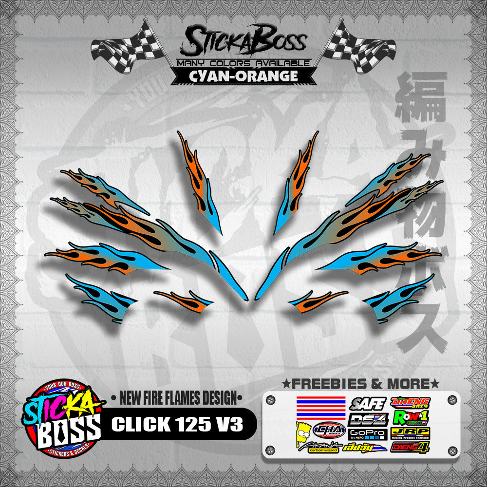 CLICK 125 V3 DECALS ( NEW FIRE FLAMES DESIGN )【WITH FREEBIES】