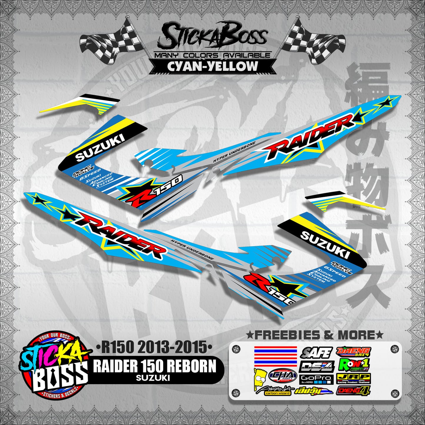 RAIDER 150 REBORN STOCK DECALS ( R150 2013 - 2015 )【WITH FREEBIES】